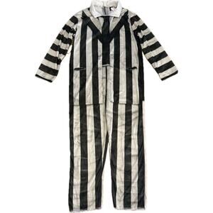 Beetlejuice Boys Halloween Costume Size 8 Black White Jumpsuit NEW